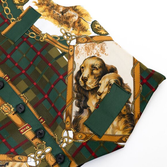 Vintage Cocker Spaniel Made in Spain Pet Dog Print Vest S/M Plaid Eclectic Vet - Picture 7 of 15